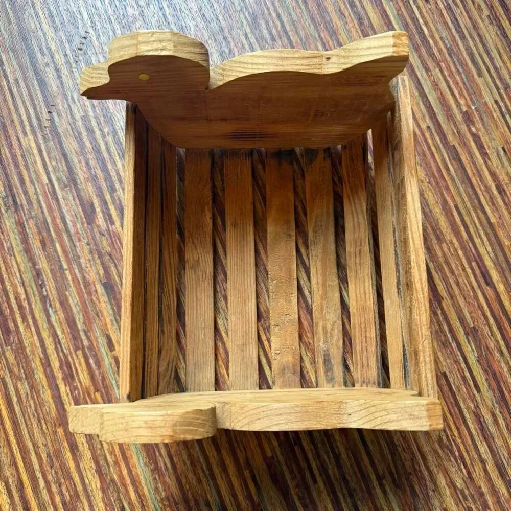 Vintage Handmade Wood Duck Crate Basket
